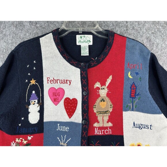 VTG Fall Cardigan Sweater Stitched Knit Months Pumpkin Ghost Grandma Teacher M - Picture 2 of 9